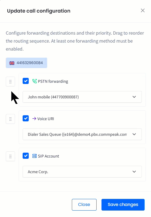 Reordering the priority of the forwarding destinations