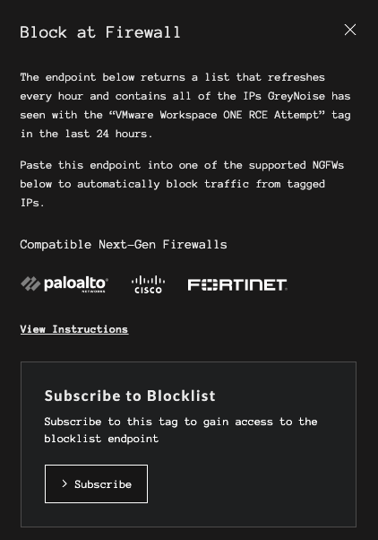 Block at Next-Gen Firewall Slide Out with subscription