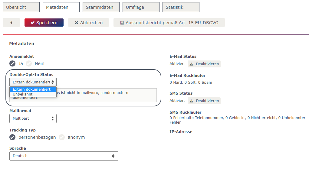 Double-Opt-In Status Einstellungen Double-Opt-In Status Einstellungen