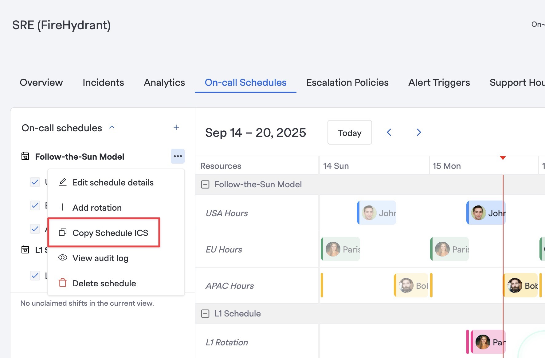Calendar subscription links for team schedules and user shifts