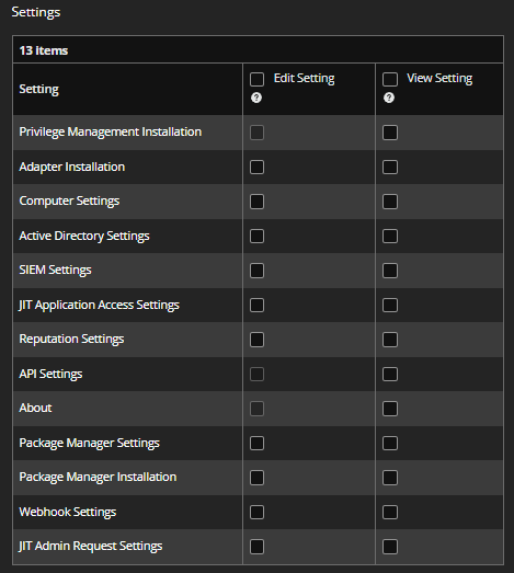 Custom permissions for configuration settings