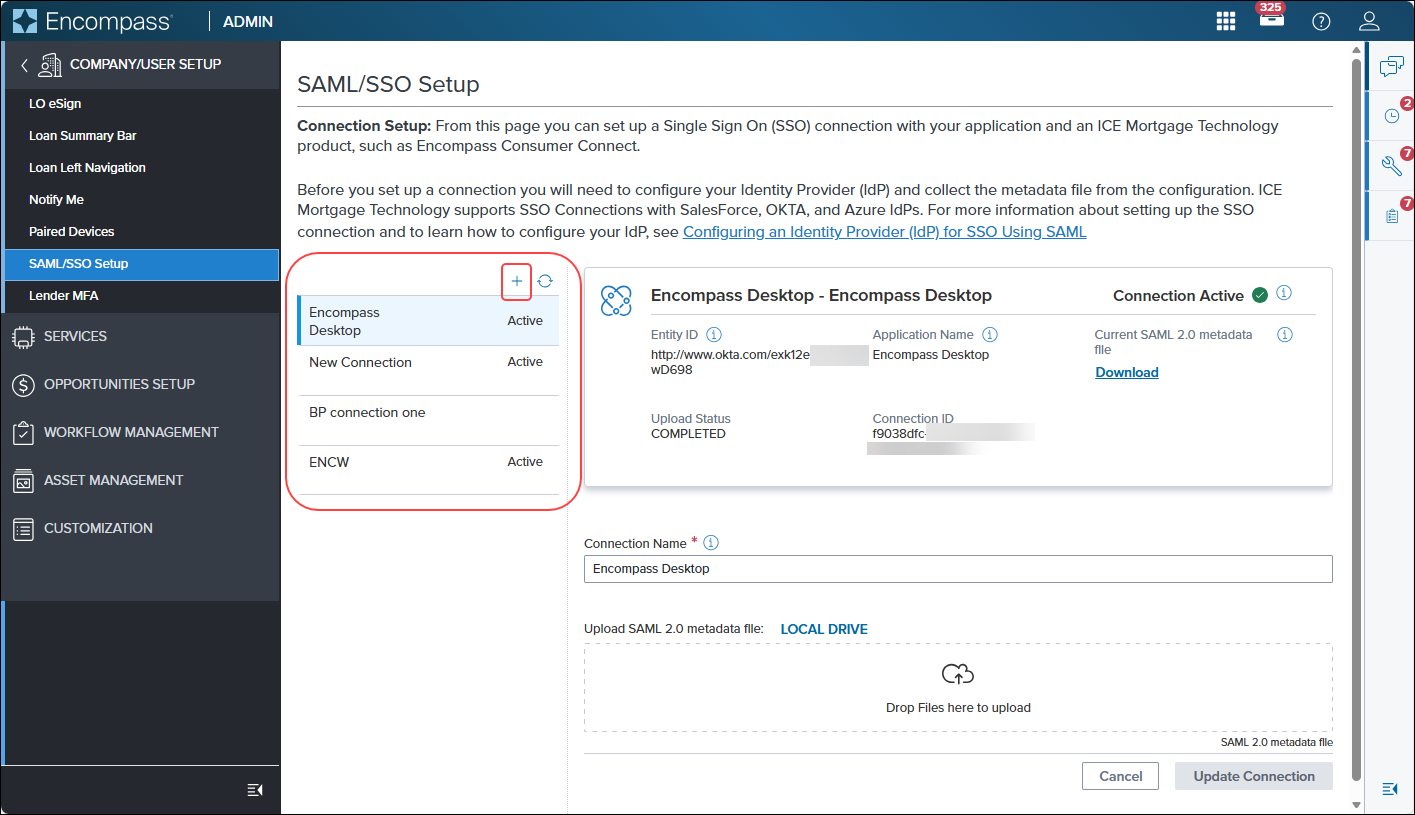 Encompass Web SAML SSO Connection