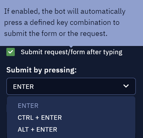 Submit request/form after typing option