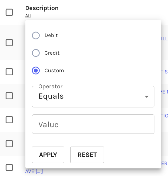 Transactions page