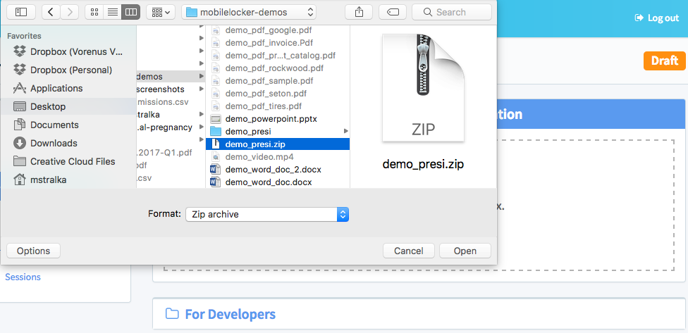Selecting the ZIP file on a Mac.