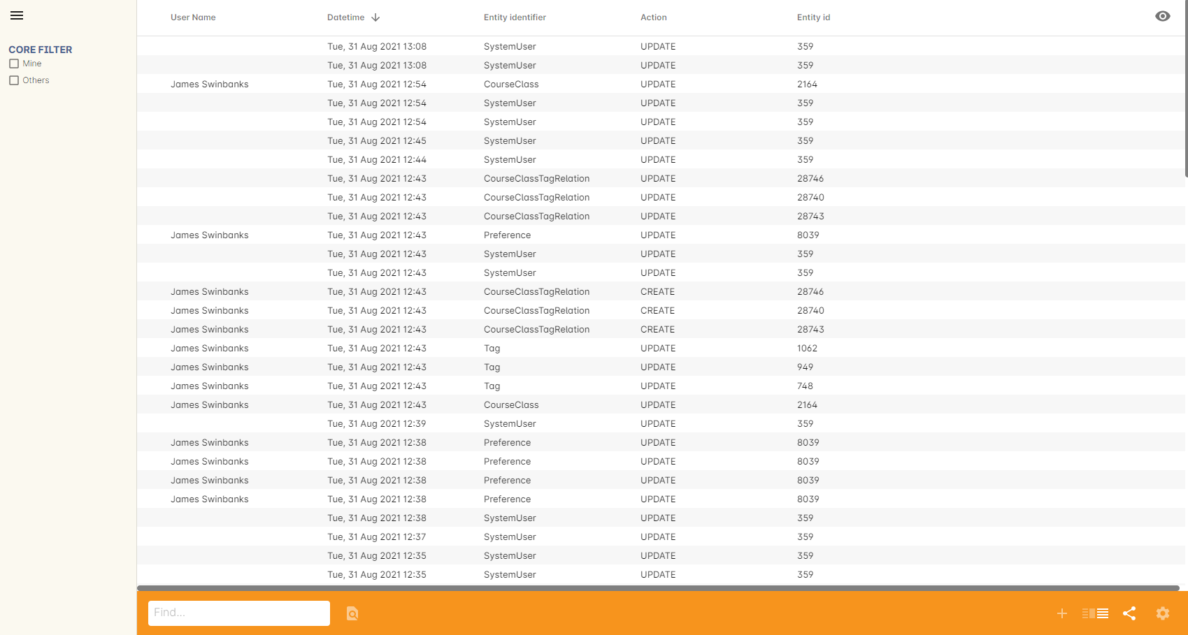 Figure 30. The list view of the audit logs