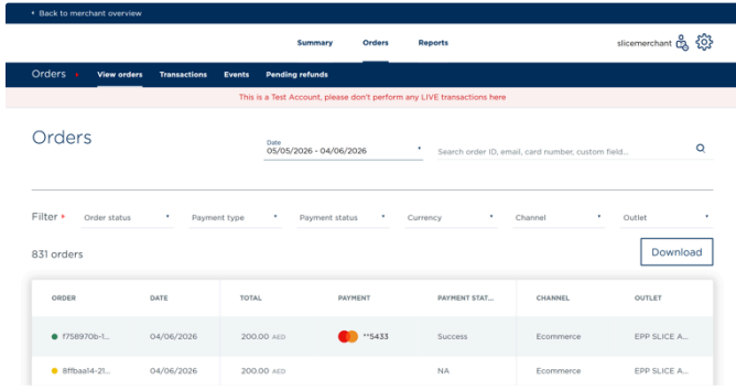 Slice by Network portal reporting screen one