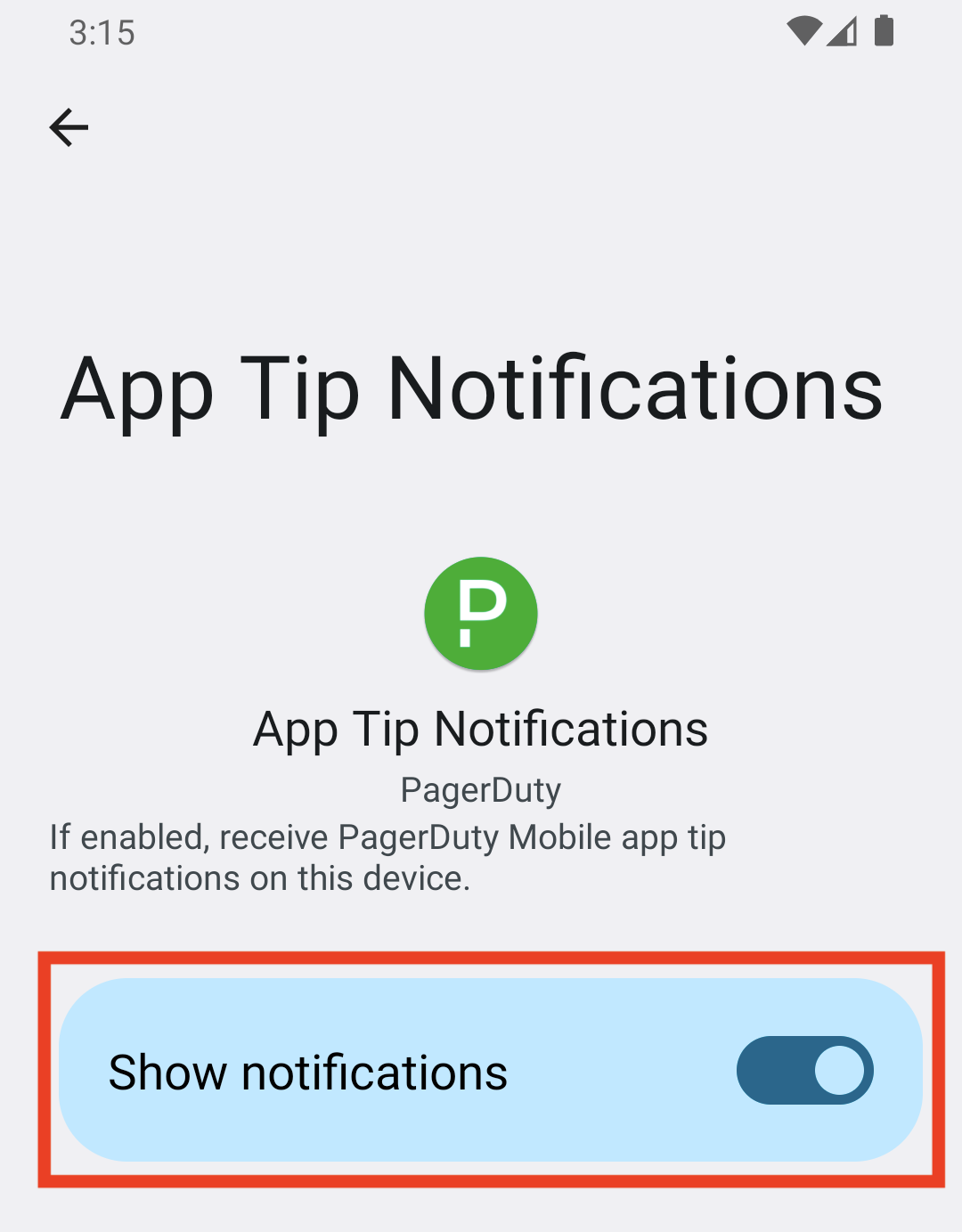 Android: App Tip Notifications toggle