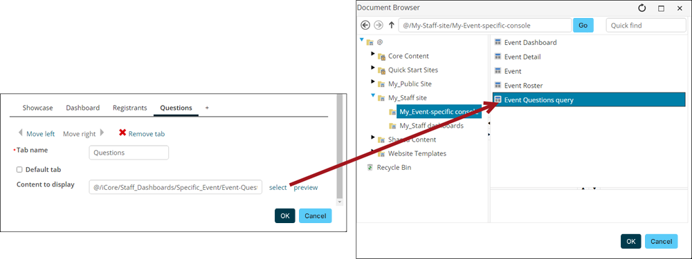 Update the questions tab to point to the copied content record.