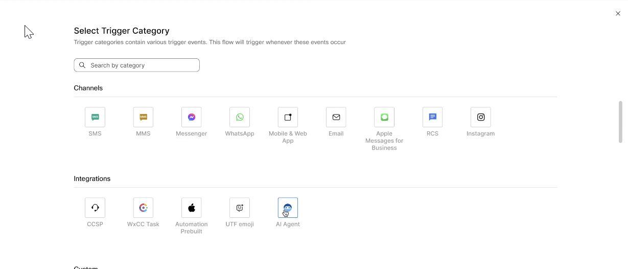 Select AI Agent Trigger Category