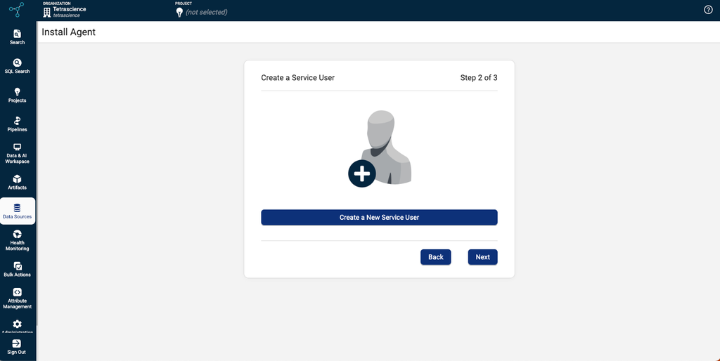 Create a Service User window in Agent Installation wizard