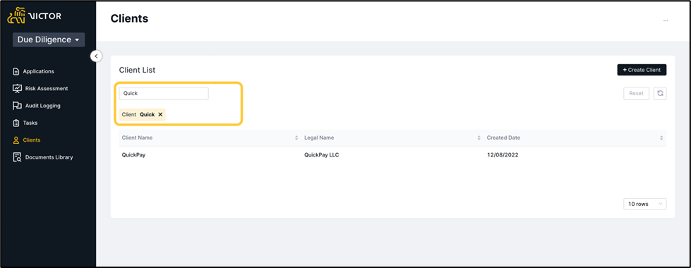 Figure 2. Client Overview Search