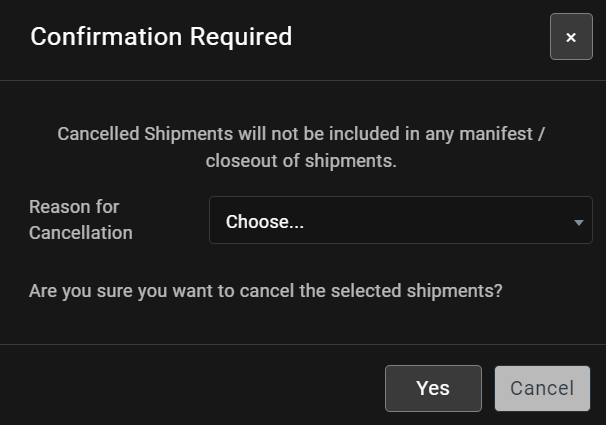 Confirming shipment cancellation