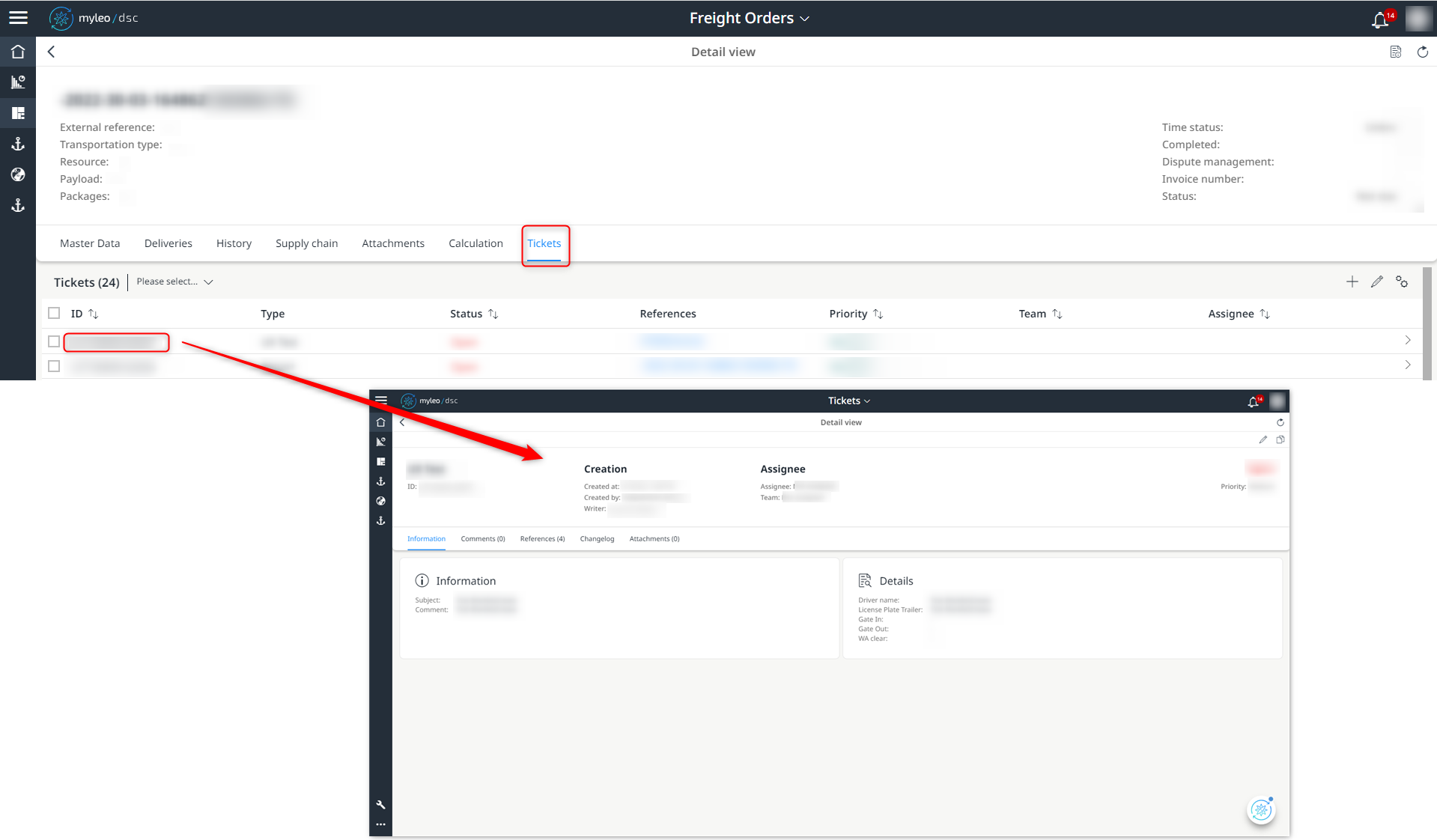 Jump to the detail view of the ticket