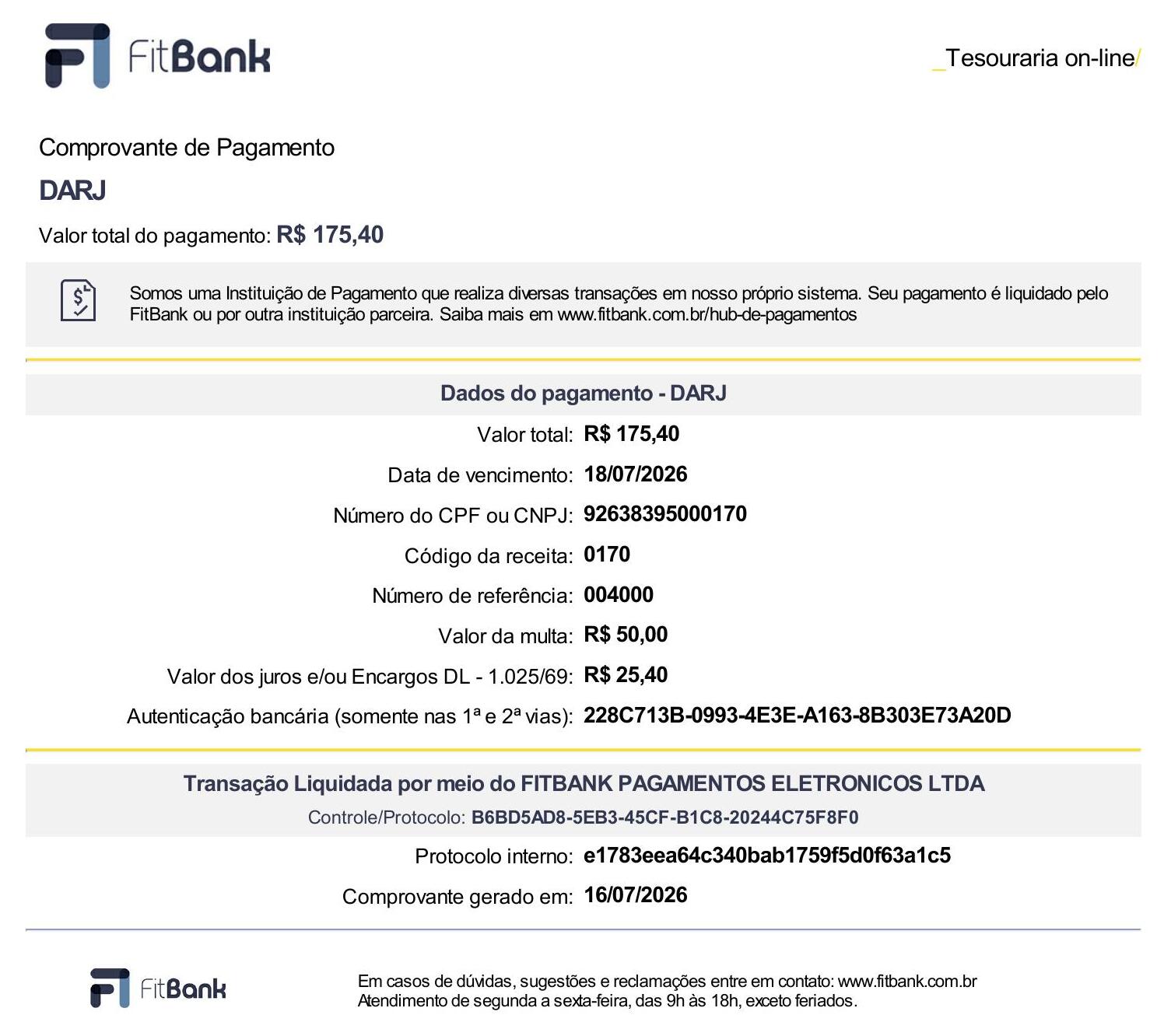 Example receipt - GeneratePaymentDARJ