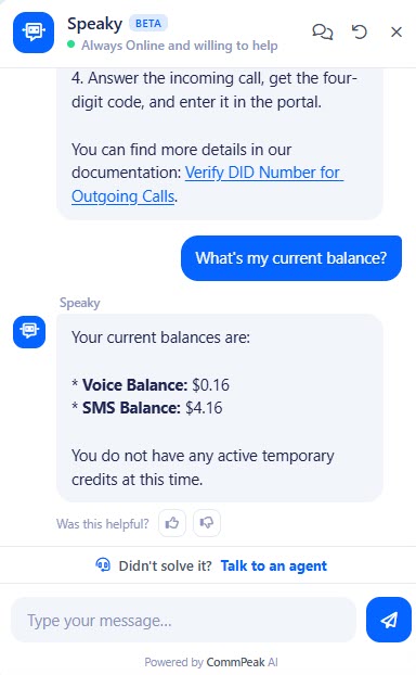 Screenshot of the Speaky reply in the chat