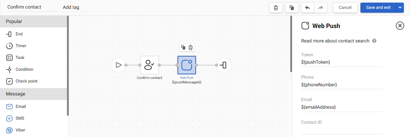 Creating a workflow and selecting the message