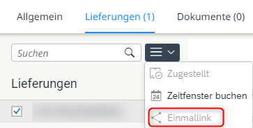 Einen Einmallink für die ausgewählten Lieferungen erstellen