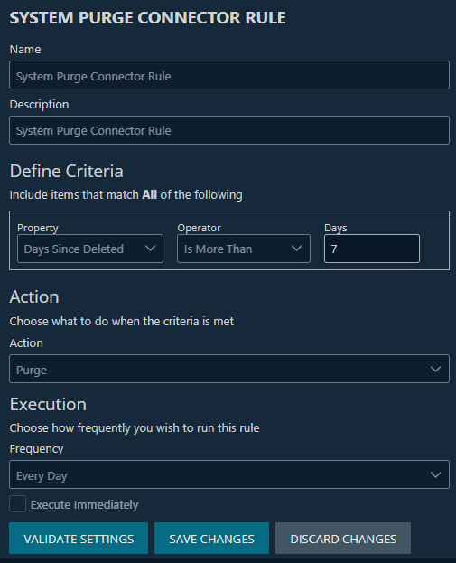 Edit a system purge connector management rule