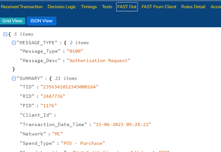 FAST Out: JSON format