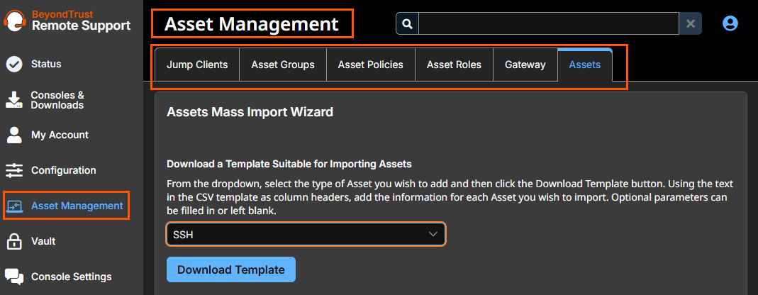 **Asset Management** page, formerly known as **Jump**.