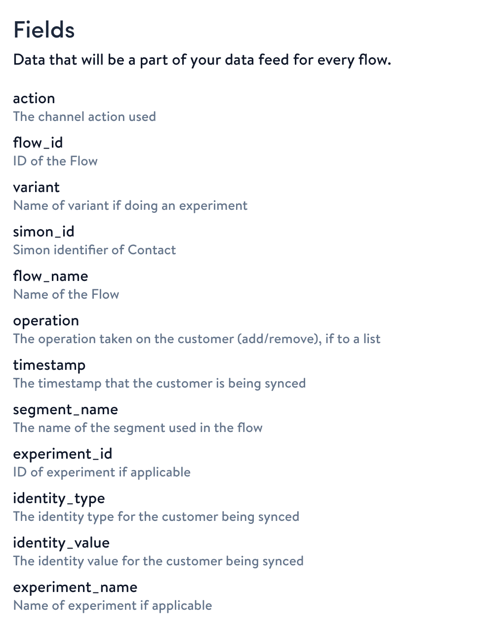 Default data fields, varies by organization