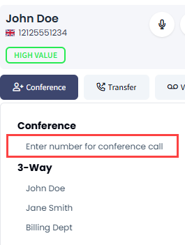 Screenshot of the conference options