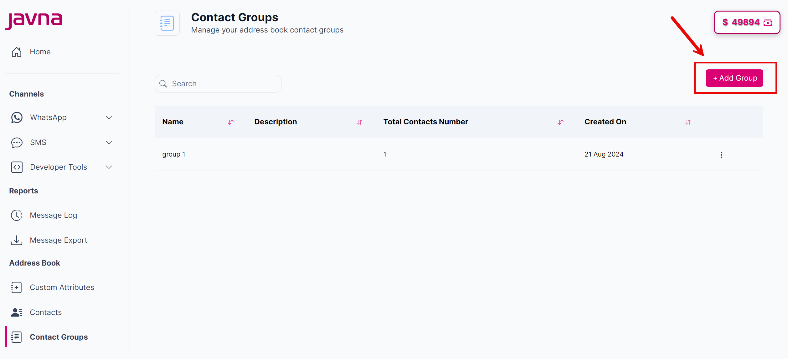 Fig 170: The "Add group" button.