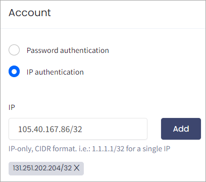 Screenshot of SIP account authentication settings by IP