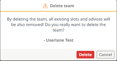 Message when deleting a team