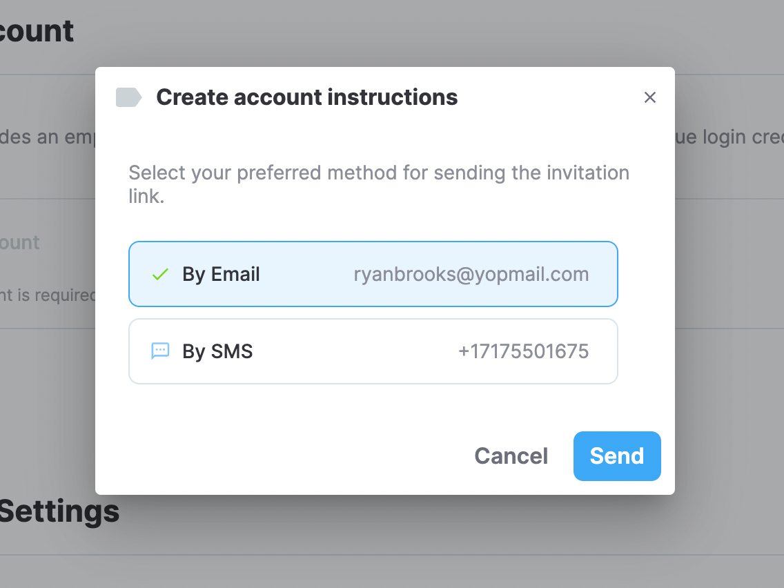 Selecting a user account activation method