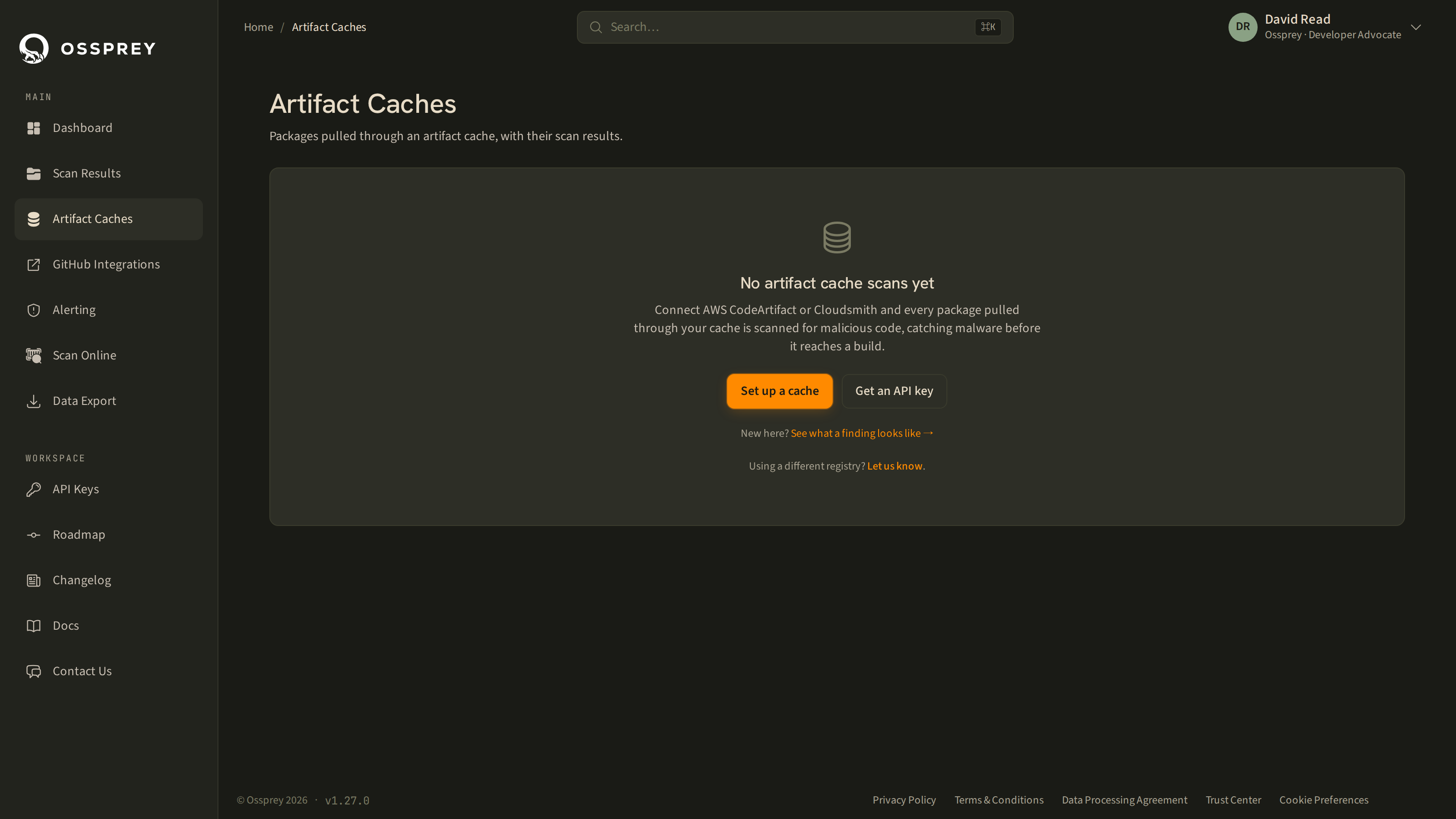 The Artifact Caches page