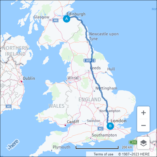 The fastest route between the origin and destination points as a polyline