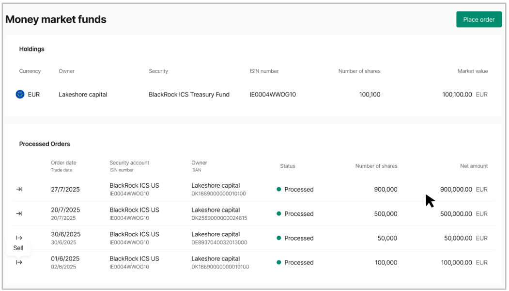 Holdings and Orders section