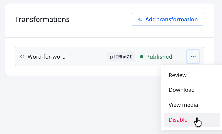 Disable option in the Transformations section