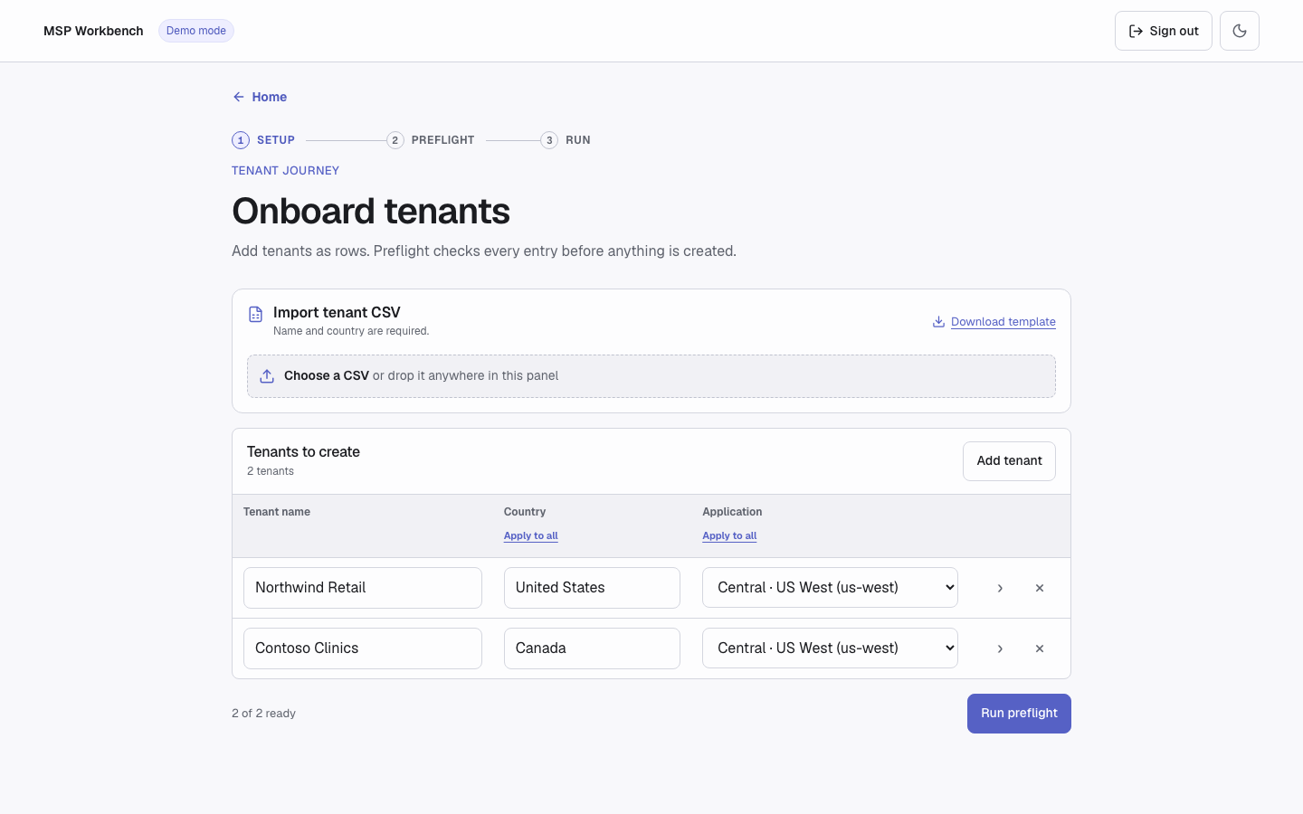 Onboard tenants