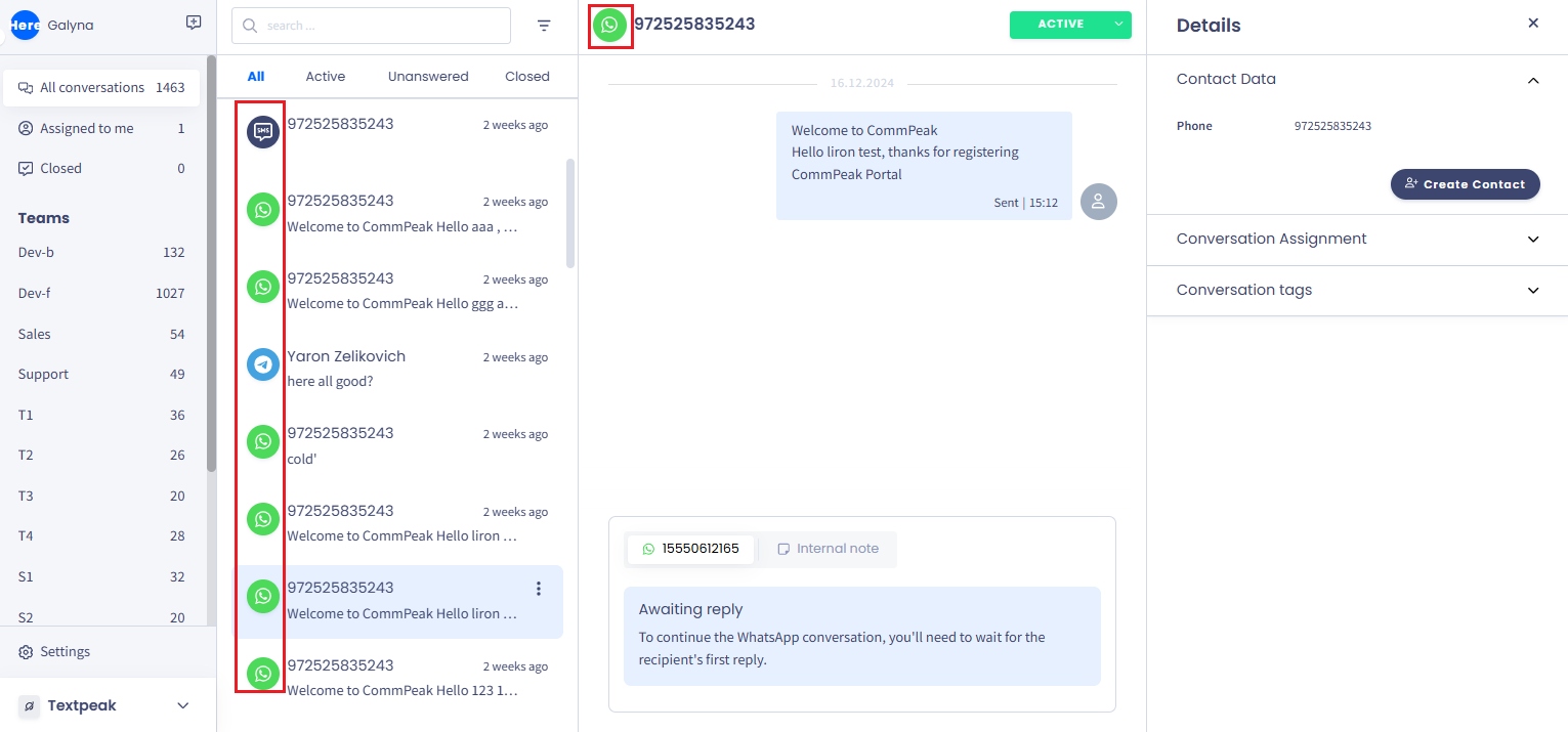 Inbox Conversations dashboard