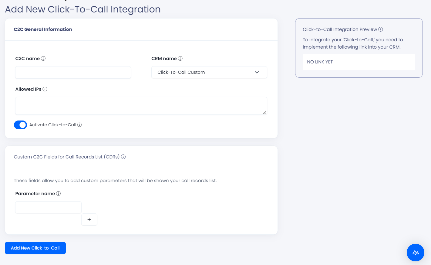 Screenshot of integration settings