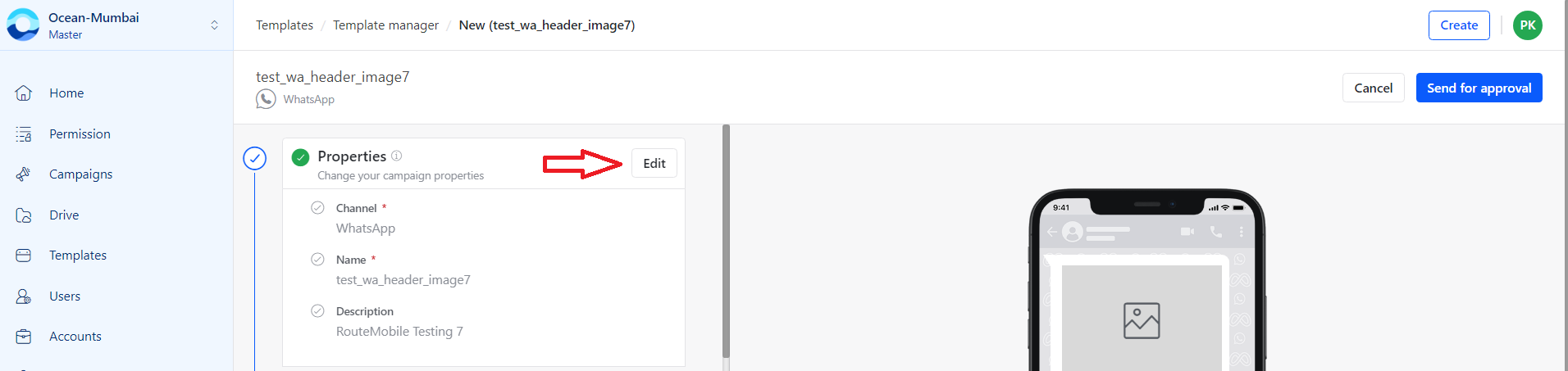 Create WhatsApp template popup