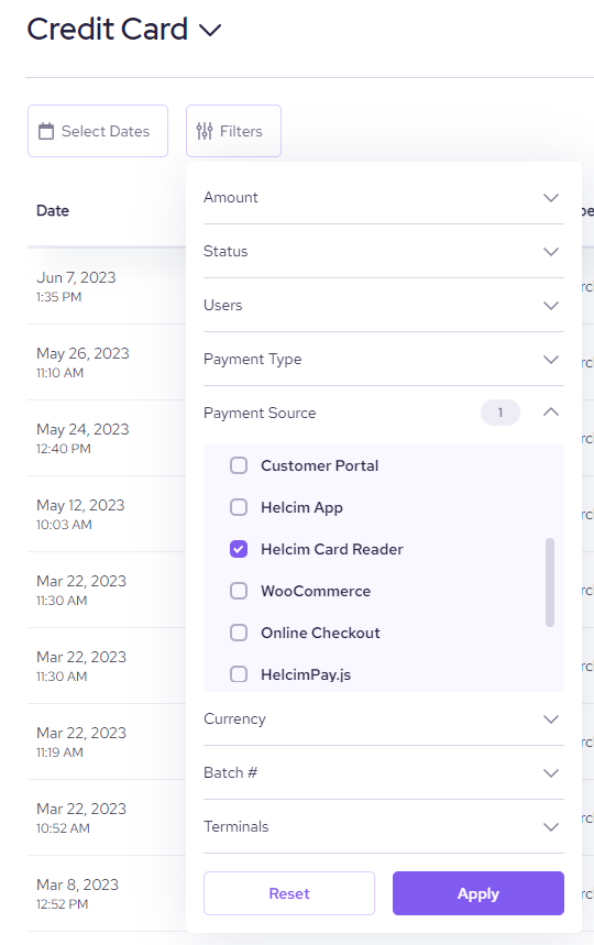 Smart Terminal payment list