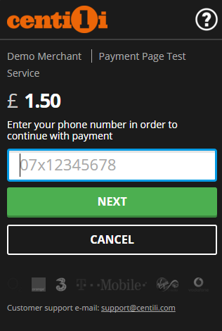 Example Payment Page with black theme applied