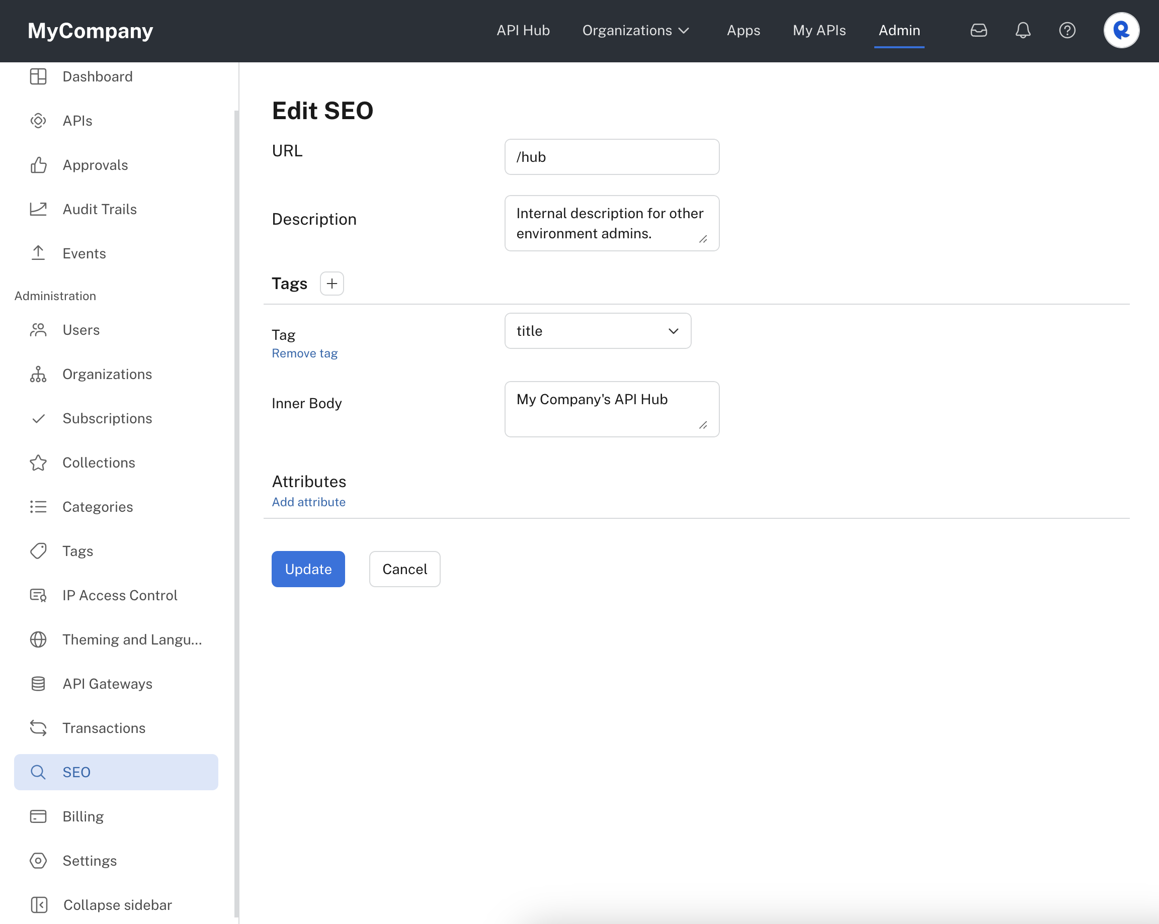 Adding an SEO configuration in the Admin Panel.