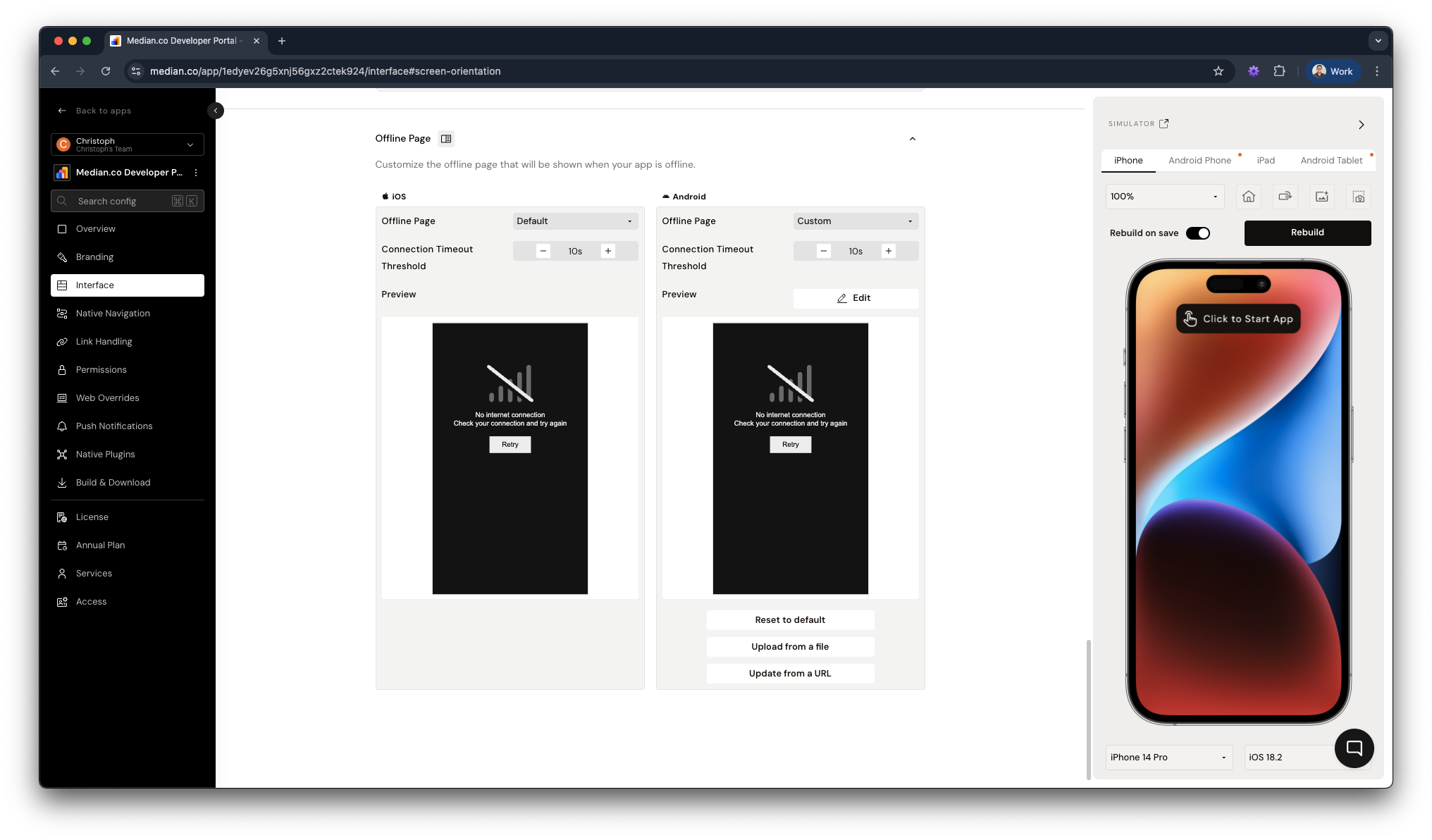 App Studio - Offline Page Configuration
