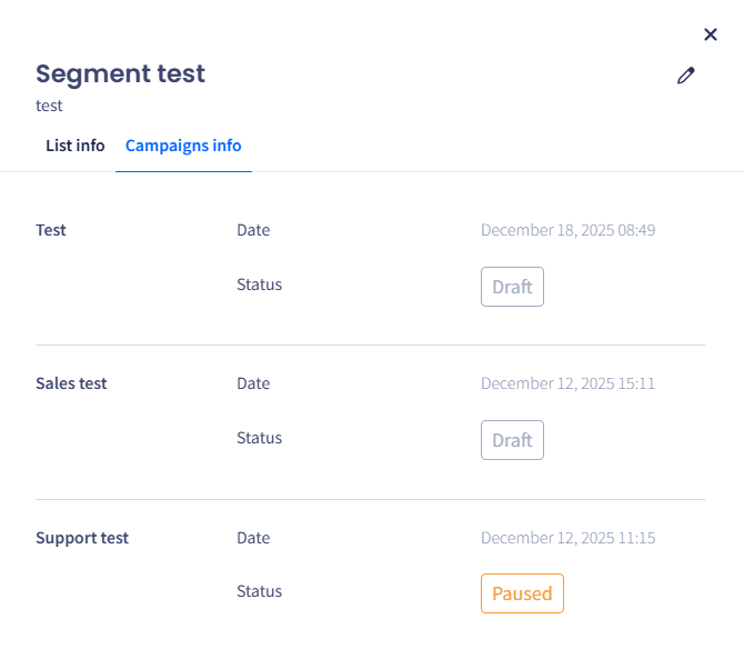 Screenshot of the **Campaigns Info** tab