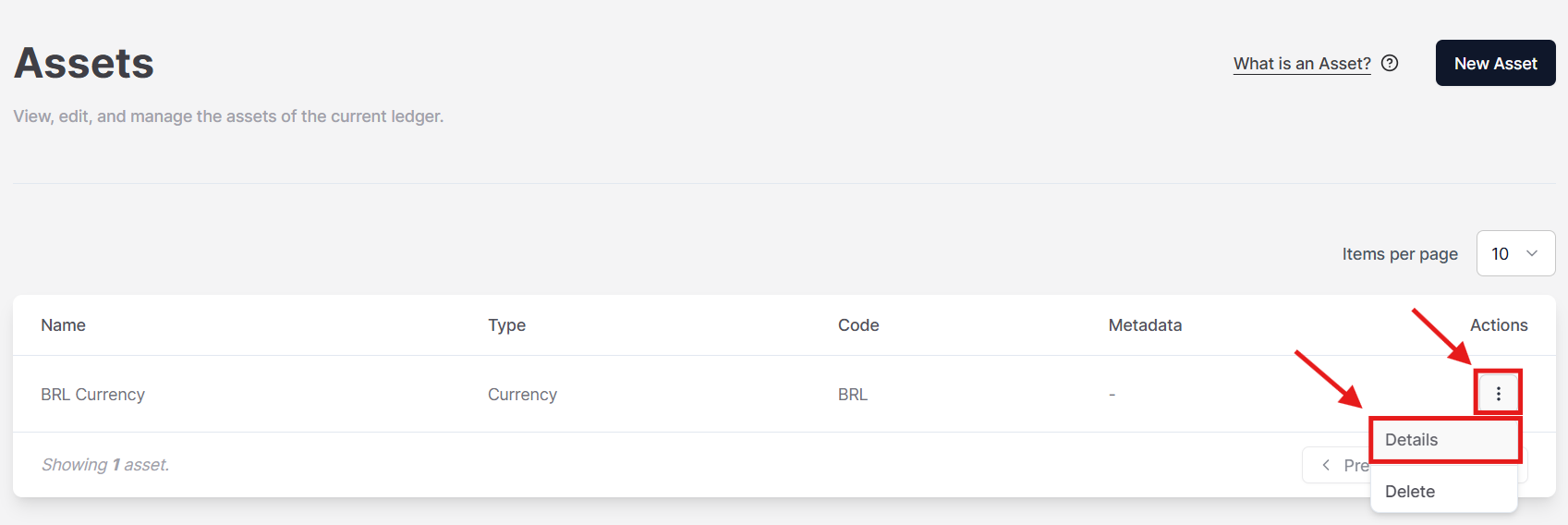 Figure 1. The option to edit an asset on the Actions menu.