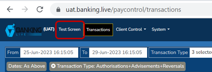 Sandbox access: Test screen