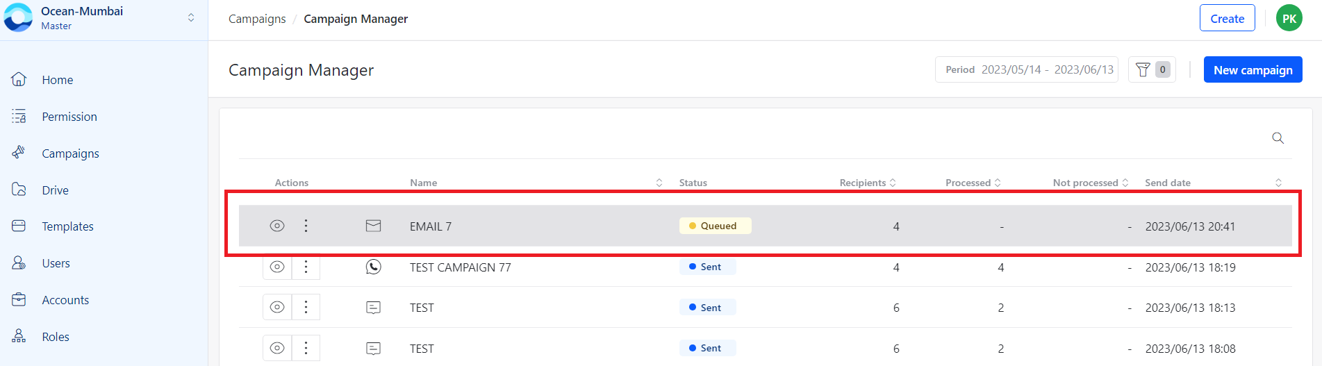 Email campaign queued status