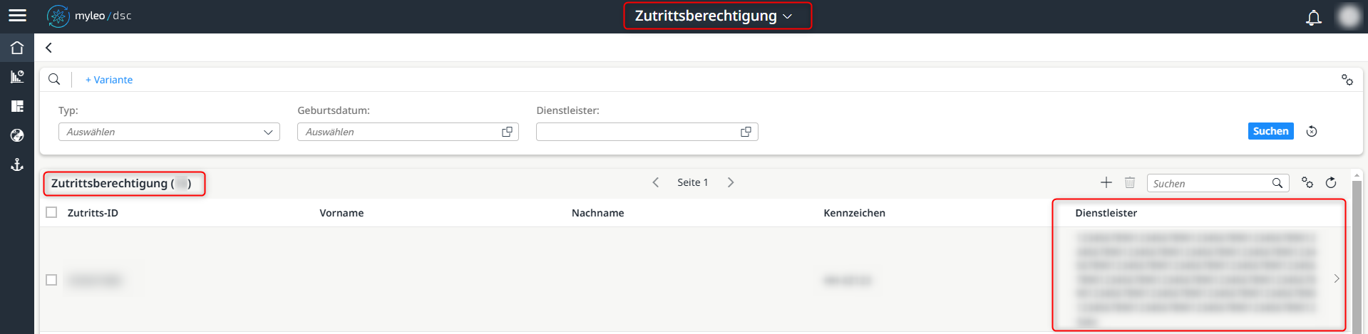 Darstellung der "Dienstleister" in der Worklist