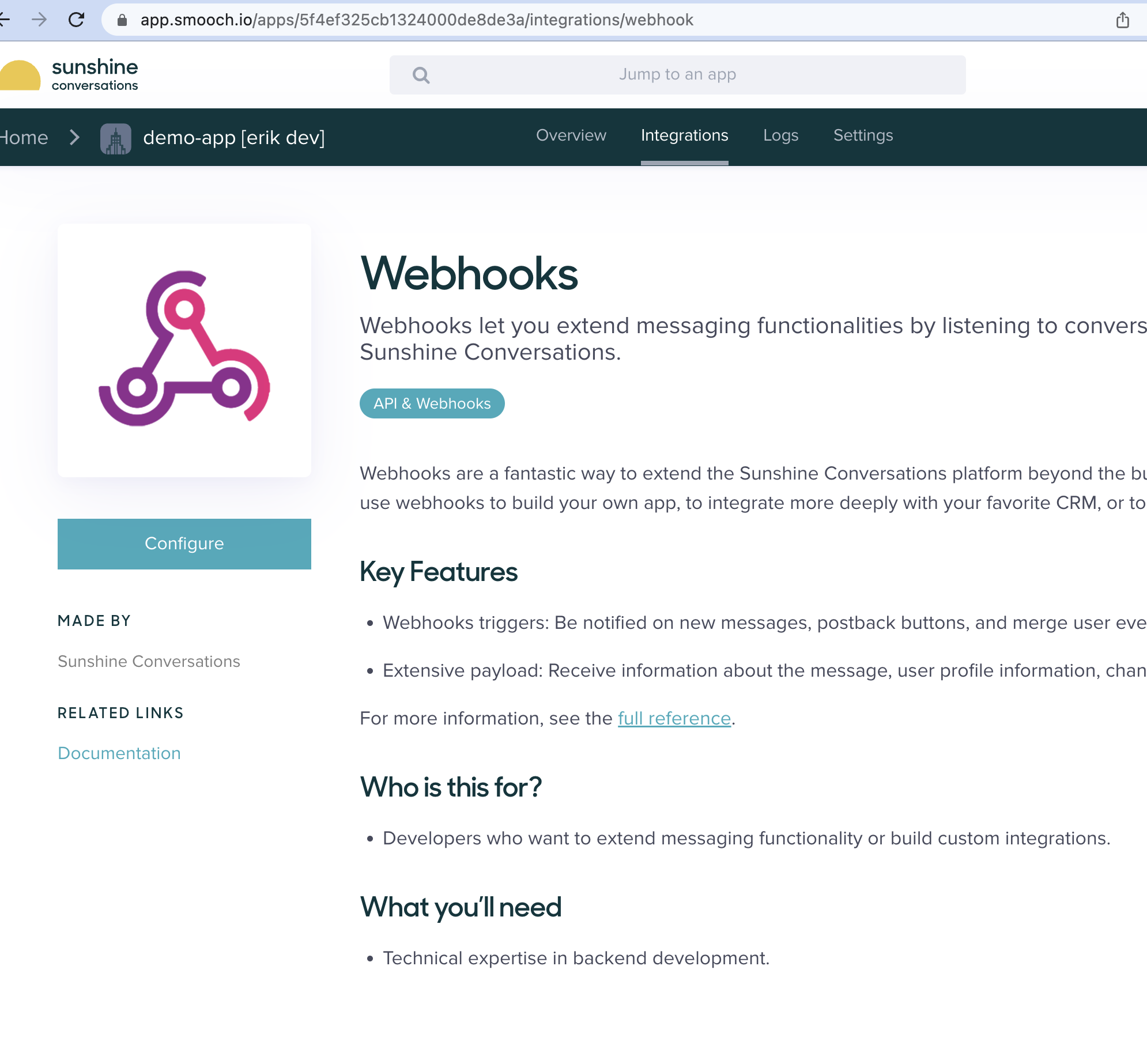 Add the "Webhooks" integration