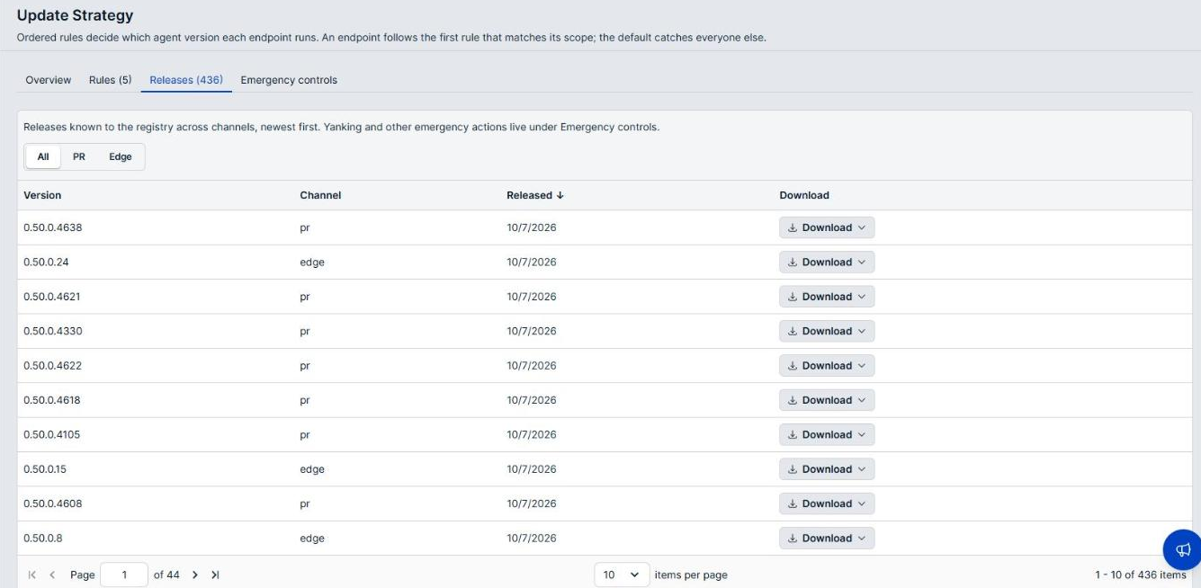 The Releases tab